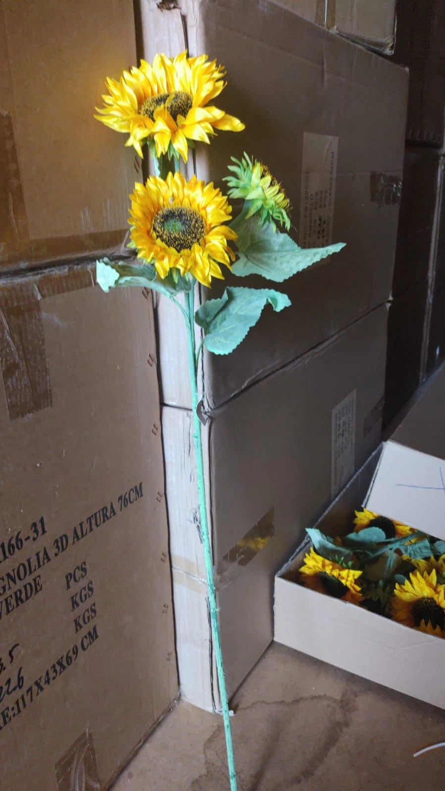 Haste Girasssol Amarelo X3 89cm Fs1255 01 Flor De Seda