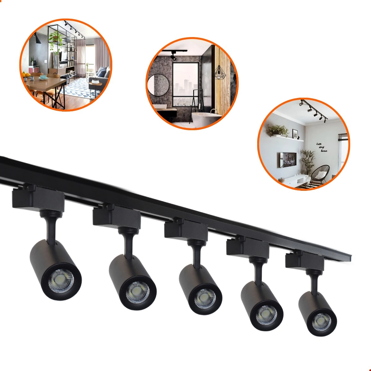Kit Trilho Eletrificado 1m + 5 Spot Led 7w Preto - Branco Neutro