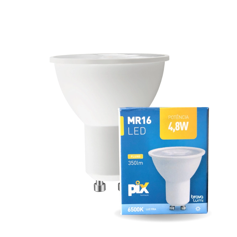 Lâmpada Led Pix Dicroica Mr16 4,8w Bivolt 6500k Branco Frio