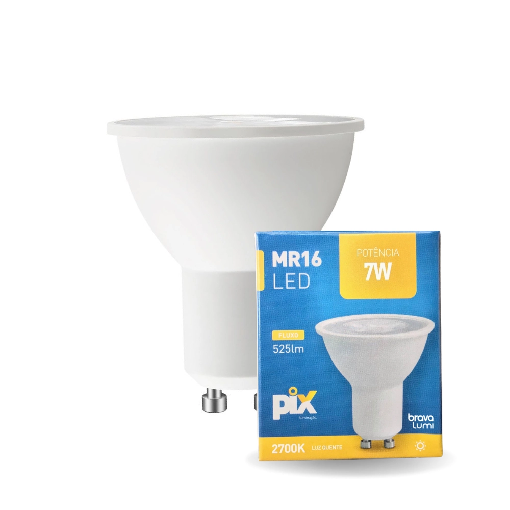 Lâmpada Led Pix Dicroica Mr16 7w Bivolt 2700k Amarelo Quente
