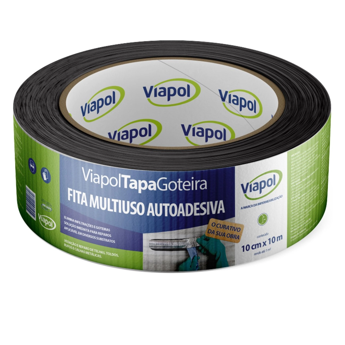 Fita Asfáltica Tapa Goteira Viapol 10cm X 10m Alumínio
