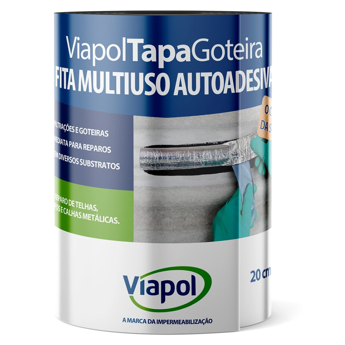 Fita Asfáltica Tapa Goteira Viapol 20cm X 10m Alumínio