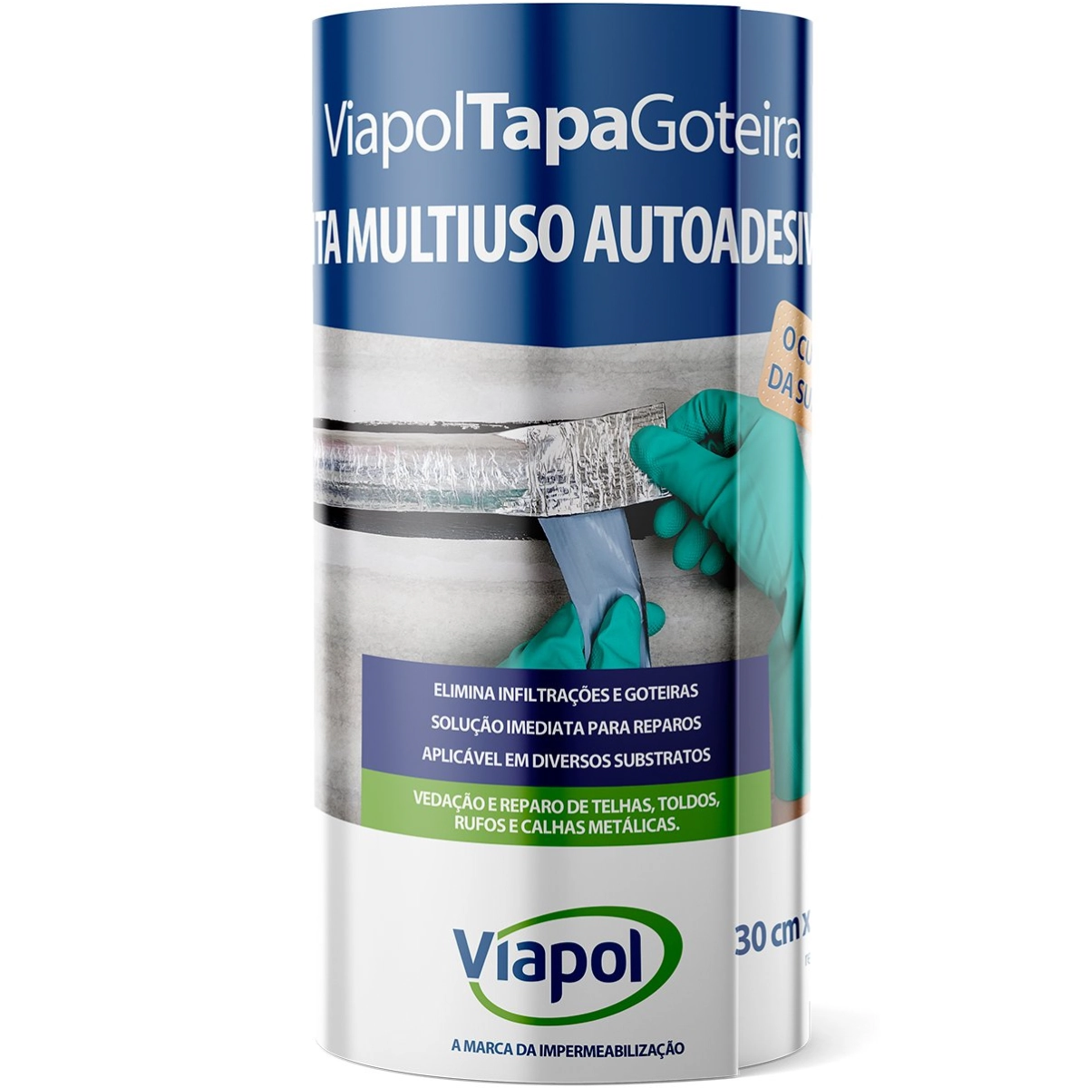 Fita Asfáltica Tapa Goteira Viapol 30cm X 10m Alumínio