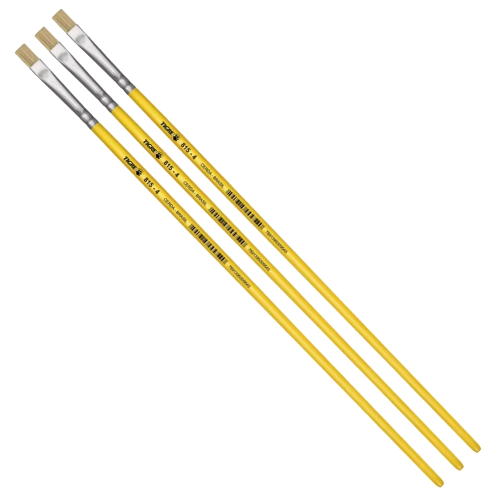 Kit 3 Pincel Chato Longo Cerda Natural 815-4 Nº4 Fino Tigre