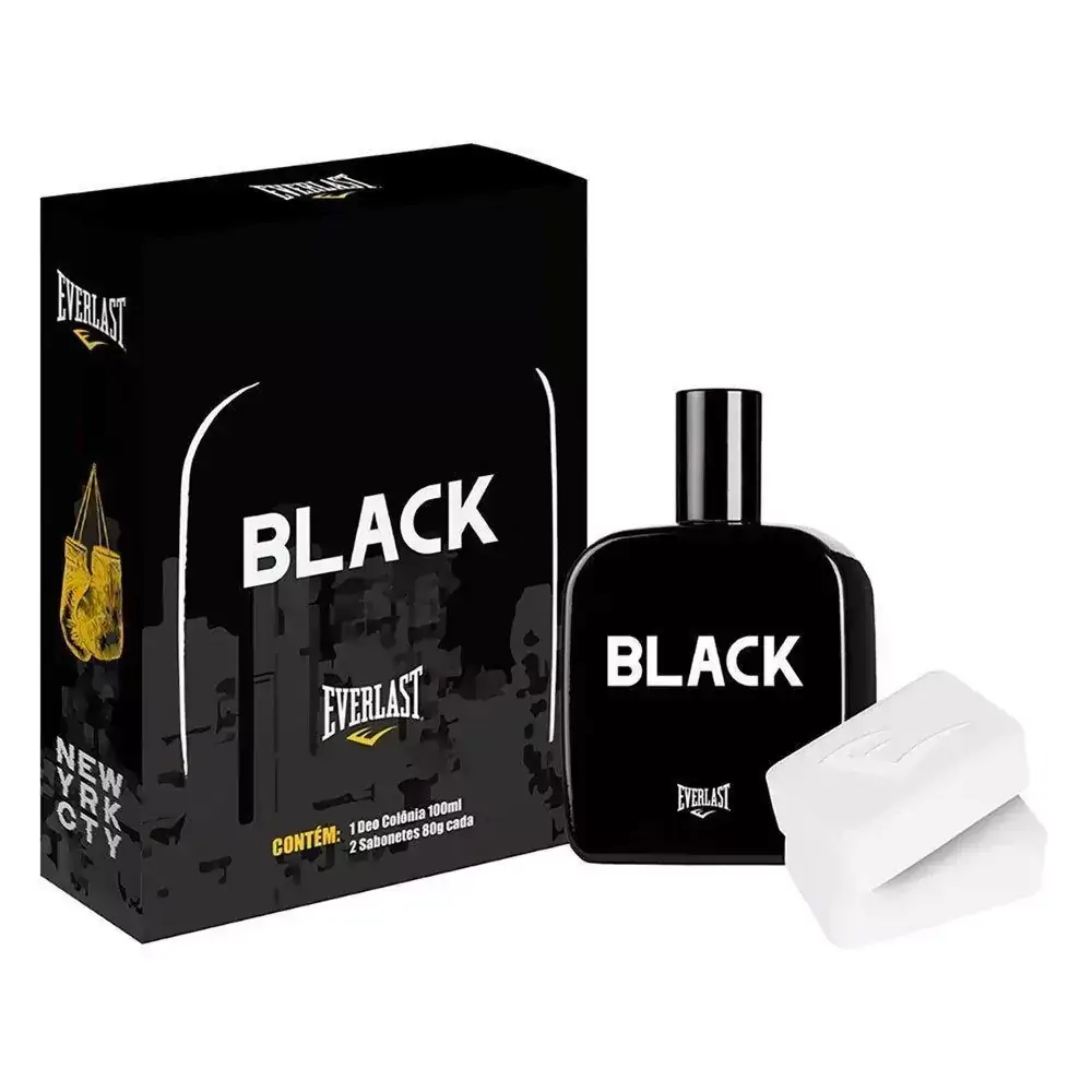 Kit Perfume Masculino Black de Everlast100 ML +Sabonetes