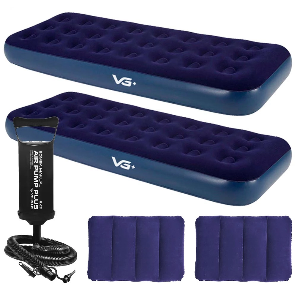 Kit 2 Colchões Infláveis Solteiro + 2 Travesseiros + Bomba Manual Vg Plus