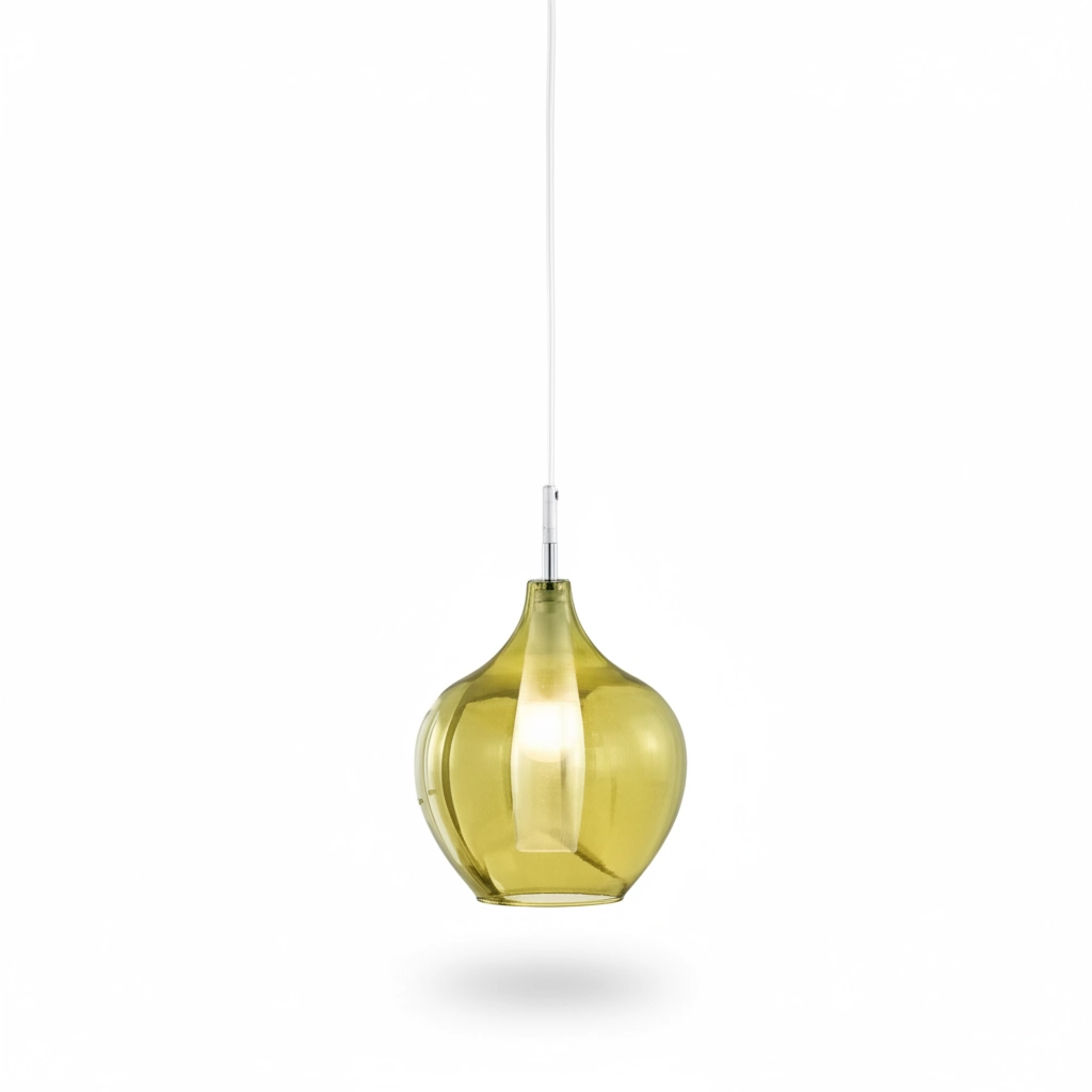 Pendente Em Vidro Translúcido Dourado E Interior Em Vidro Branco