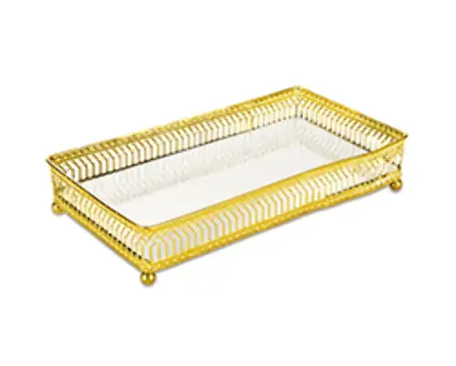 Bandeja Dourada Em Metal C/ Espelho Cod7175
