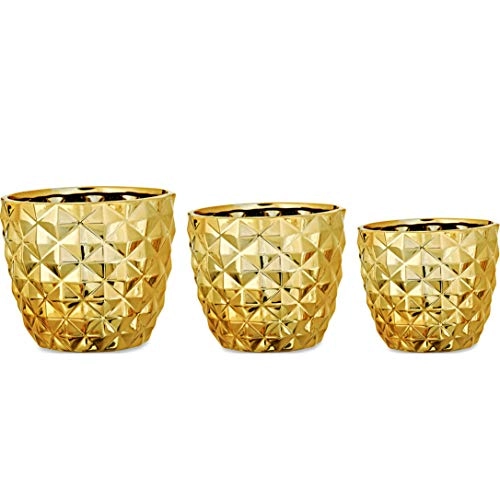 Jdm Cachepot Ceramica Dourado 08606