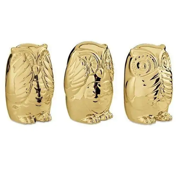 Kit Coruja Dourado Ceramica 3pcs Cod08650