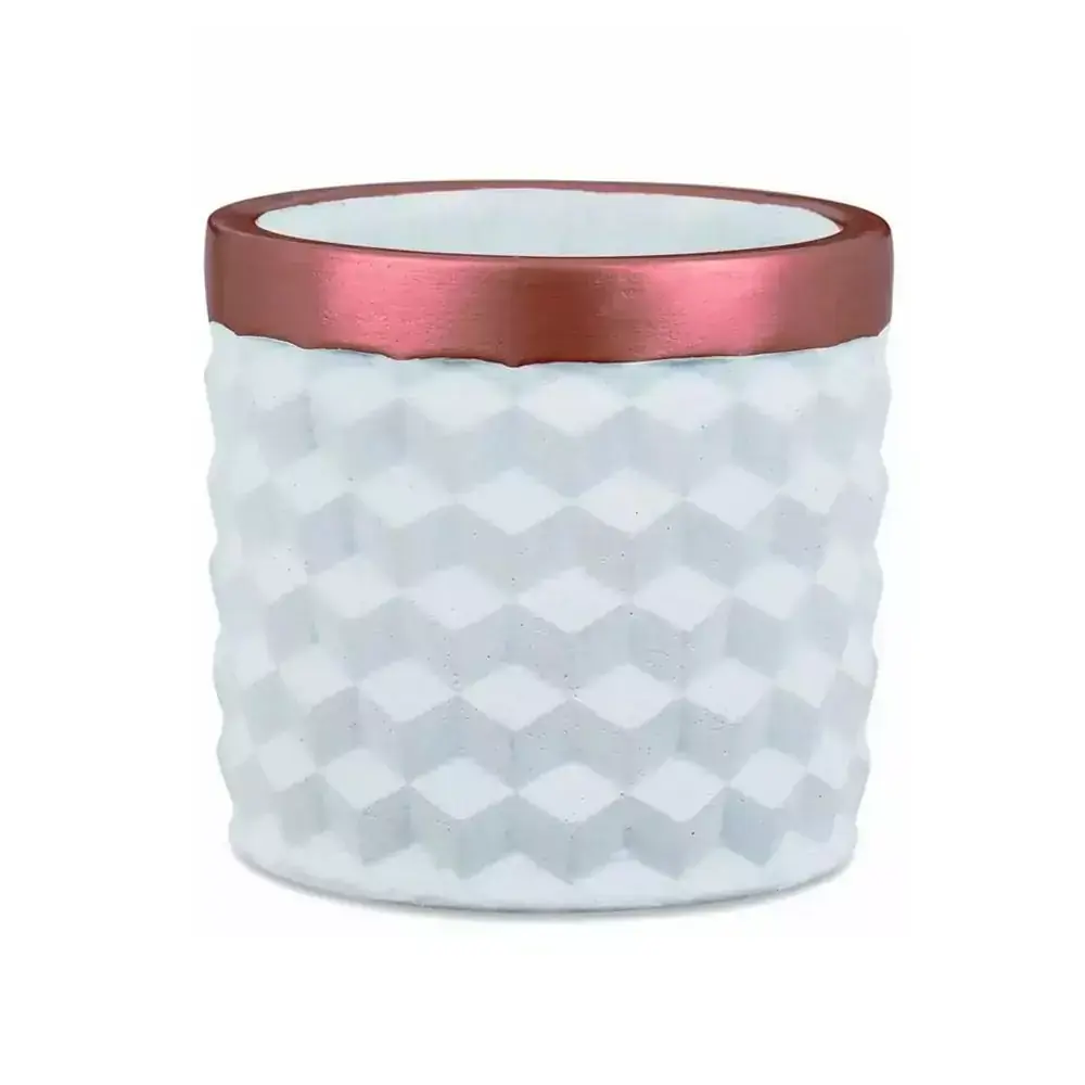 Cachepot em Cimento 3D Branco e Rosé Gold 17cm Mart 08575 G