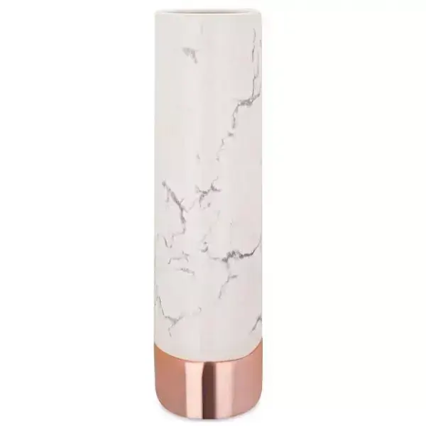 Vaso Marmore Branco e Rose GOLD em Ceramica MART 09048
