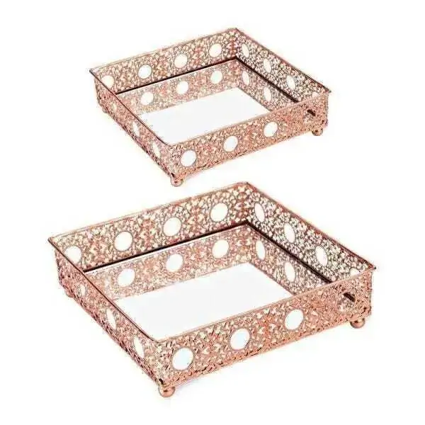 Kit Bandeja Cobre Metal C/ Espelho 2pcs Cod09622