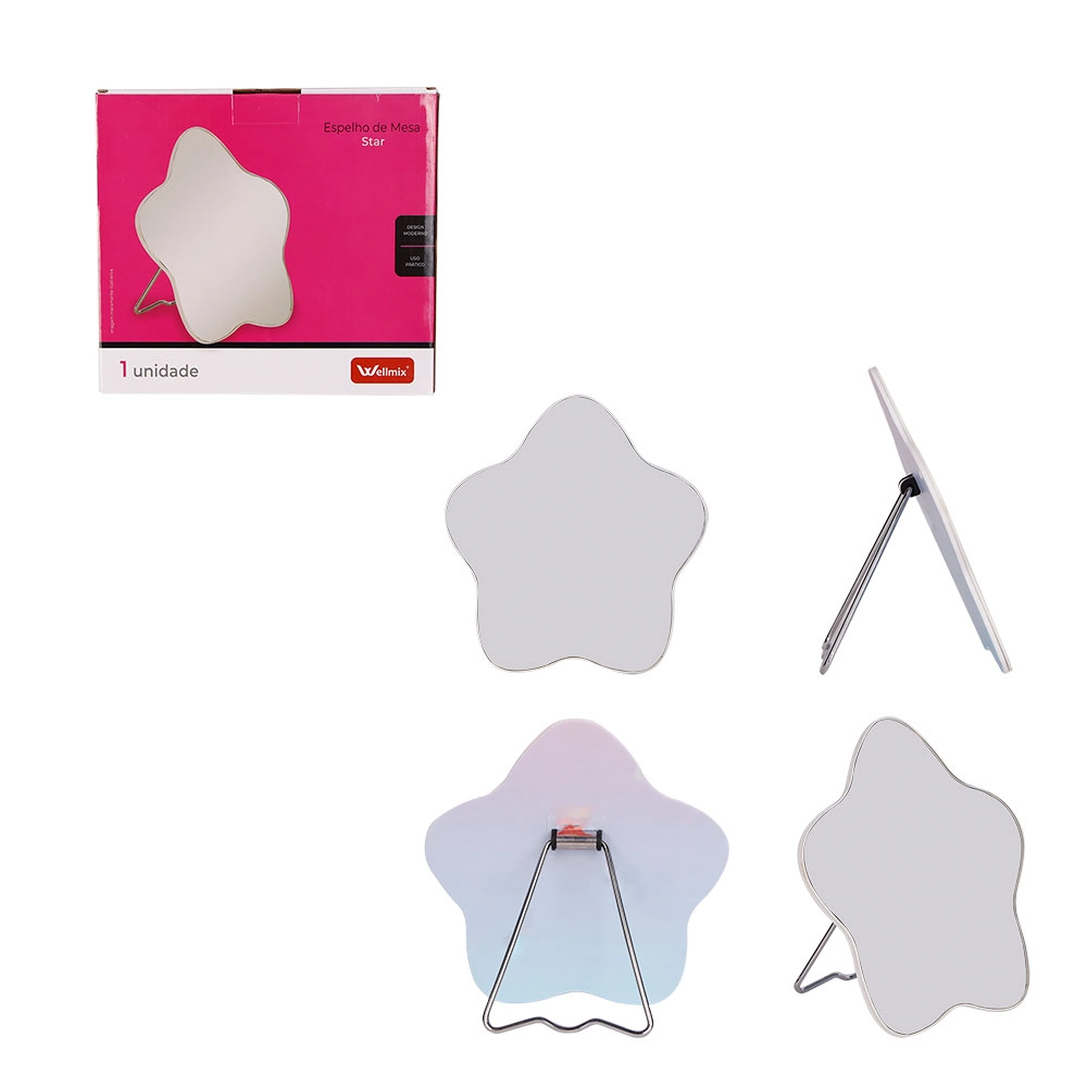 Espelho De Mesa Pp Star Prata 17cm X 18cm