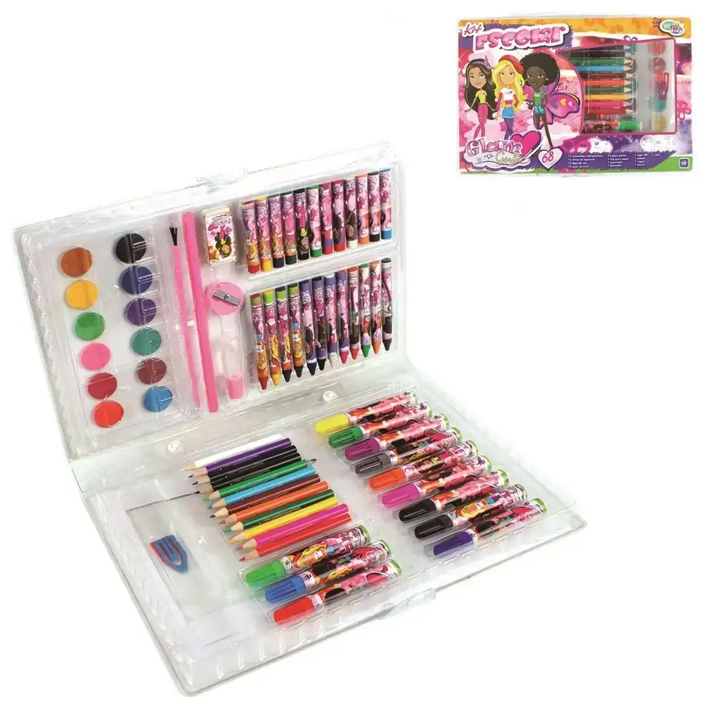 Kit Escolar Maleta 68 Pcs Rosa