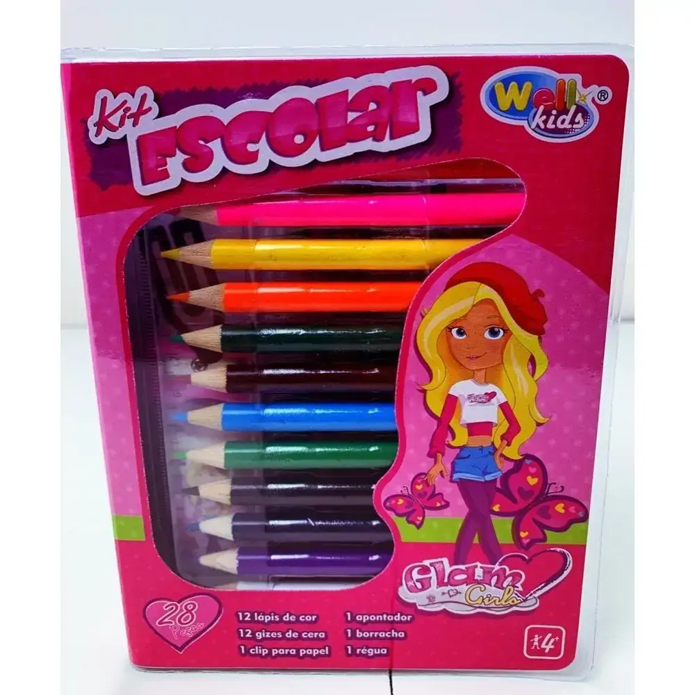 Kit Escolar Maleta 28 Pcs Rosa