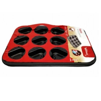 Forma com 12 Cavidades Coração de Aço Carbono para Minis Bolos