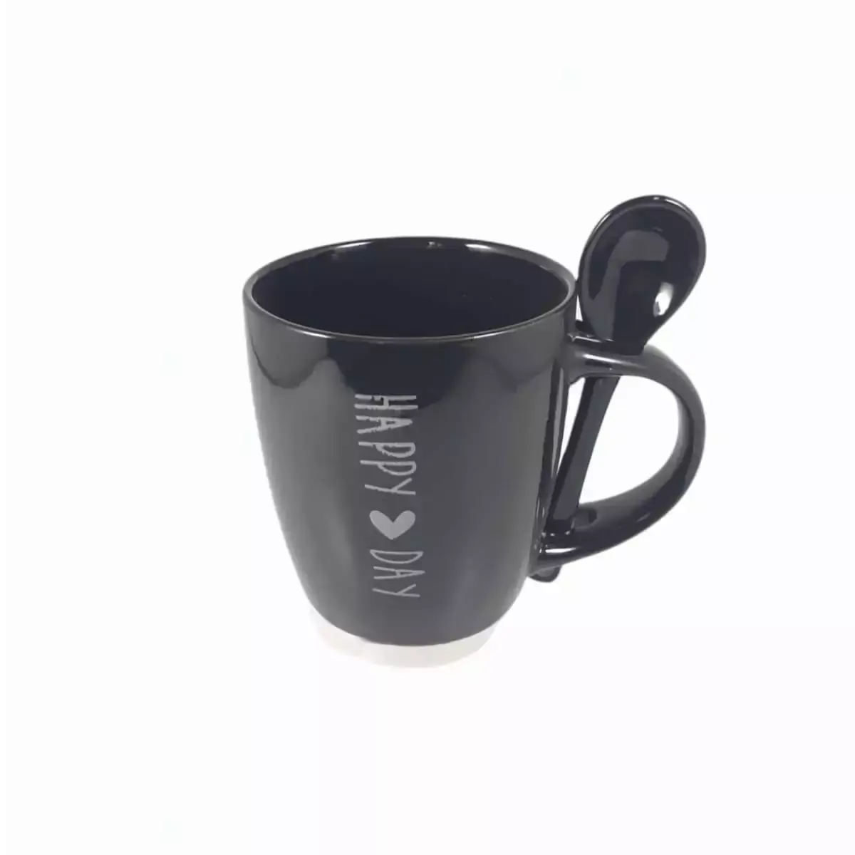 CANECA CERAMICA C/ COLHER 340ML HAPPY DAY PRETA
