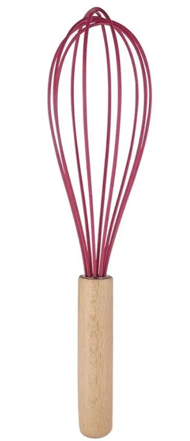 Batedor Fouet Silic Verm C/cabo Madeir 28cm Wellmix