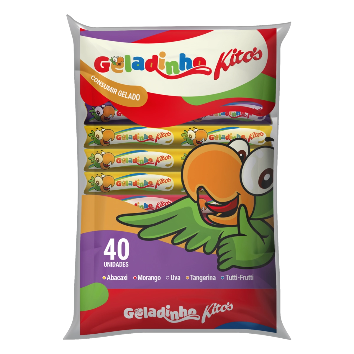 Geladinho Sortido Kitos Pacote 40 Unidades De 55ml Cada