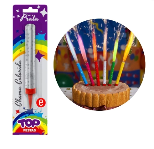 Vela Vulcao Prata Ref.0814 Top Festas