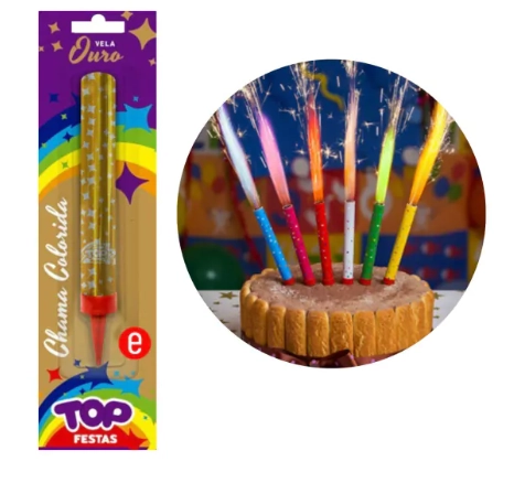 Vela Chama Colorida Ouro