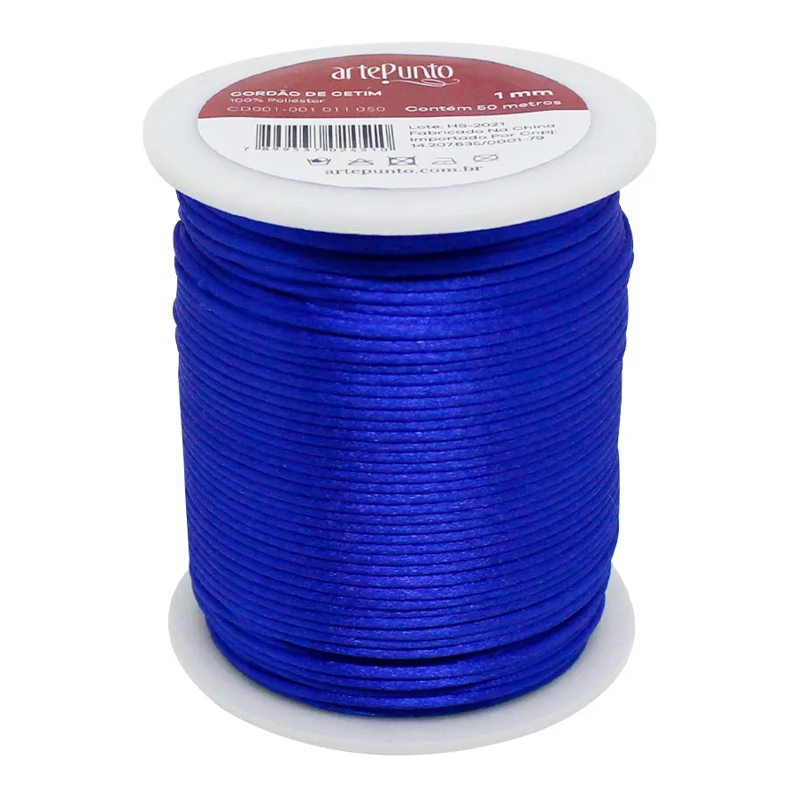 Cordao De Cetim 001 Larg 1,0 Mm Azul Royal 50m Arte Punto