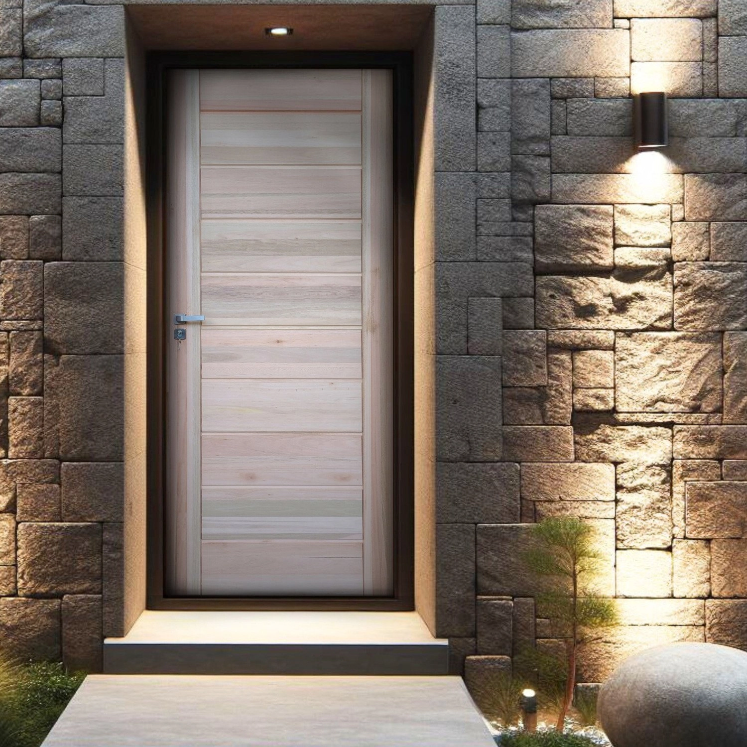 Kit Porta De Madeira Maciça 3b Eucalipto 210x82cm Batente 14cm Abertura Direita Natural