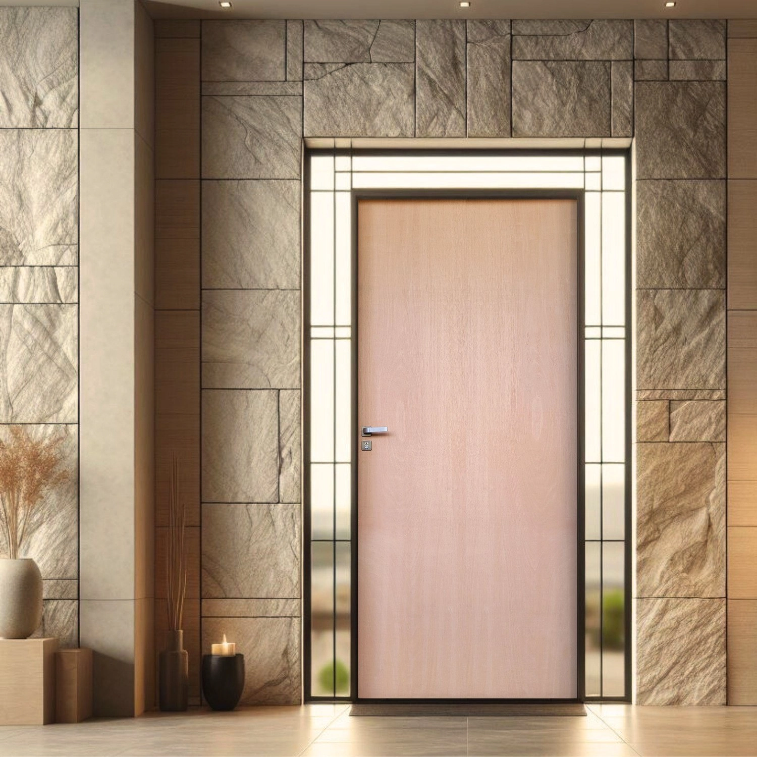 Kit Porta De Madeira Lisa Curupixá 210x92cm Batente 14cm Uniportas Abertura Direita Natural
