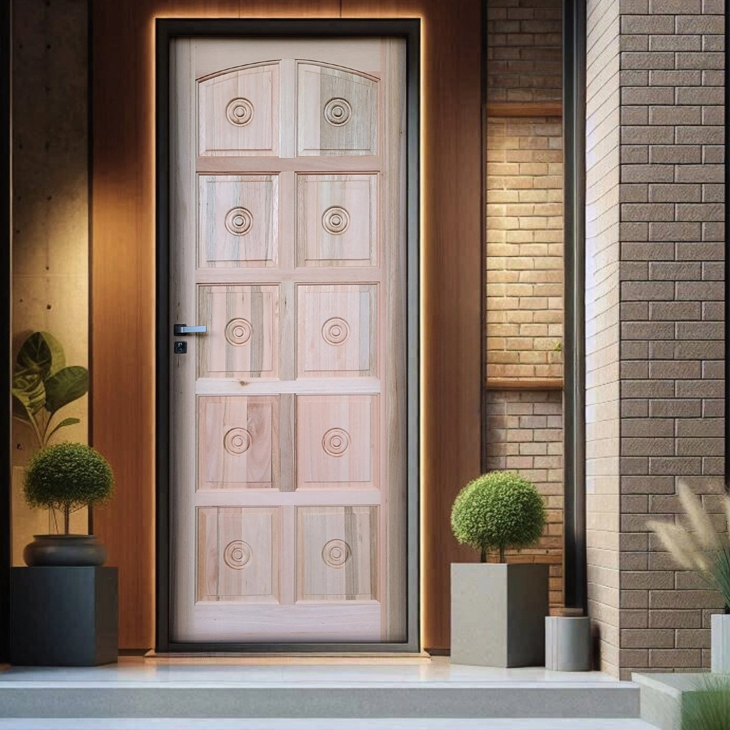 Kit Porta De Madeira Maciça Torneada Eucalipto 210x82cm Batente 11cm Abertura Esquerda Natural