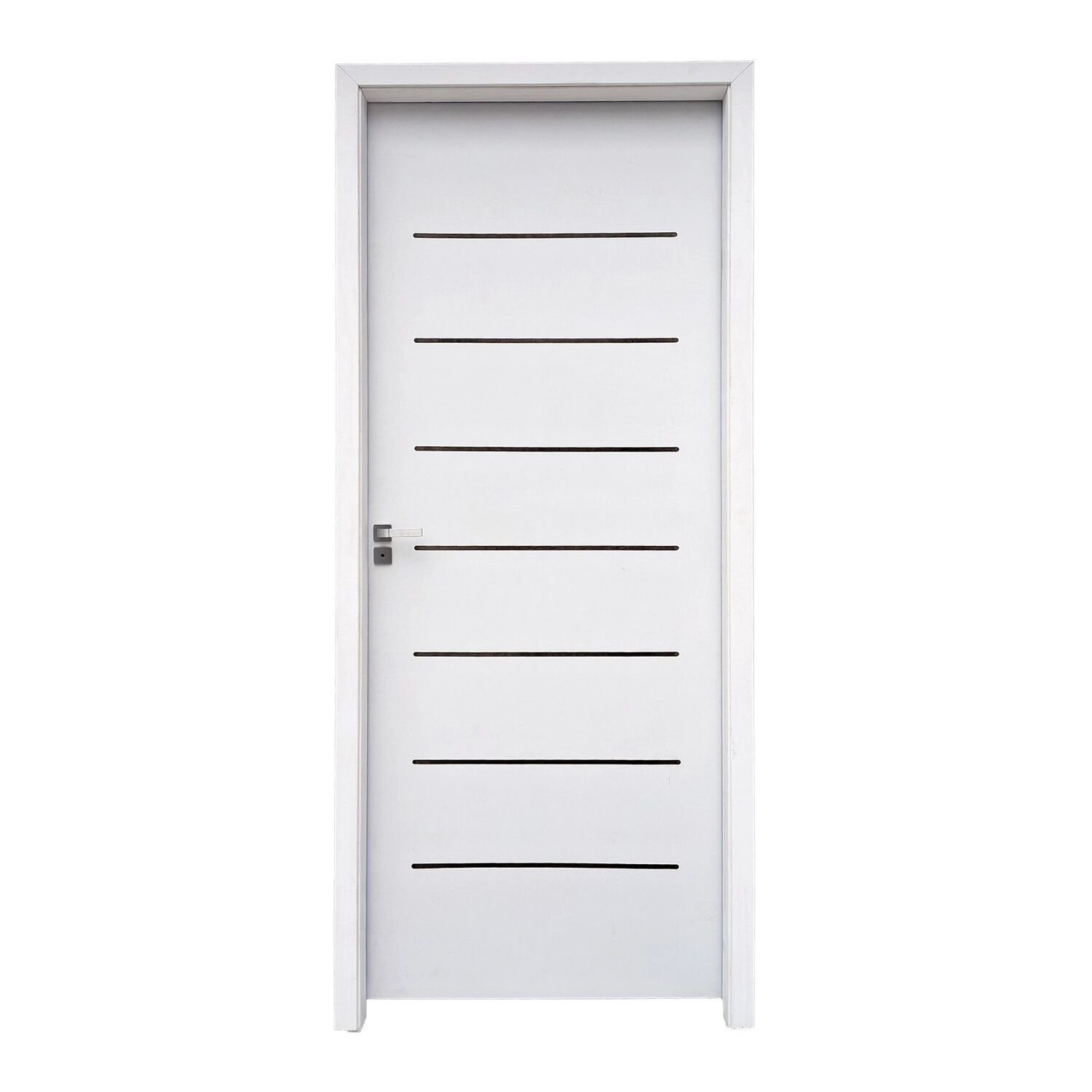 Kit Porta De Madeira 215x67cm Batente 11cm Com Guarnição Cristal Primer Uniportas Abertura Esquerda Branco