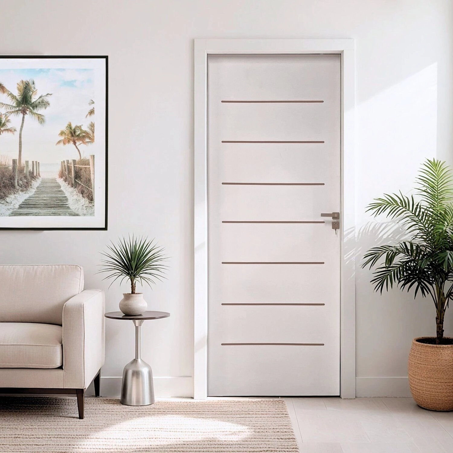 Kit Porta De Madeira 215x66cm Batente 16cm Com Guarnição Cristal Primer Uniportas Abertura Esquerda Branco