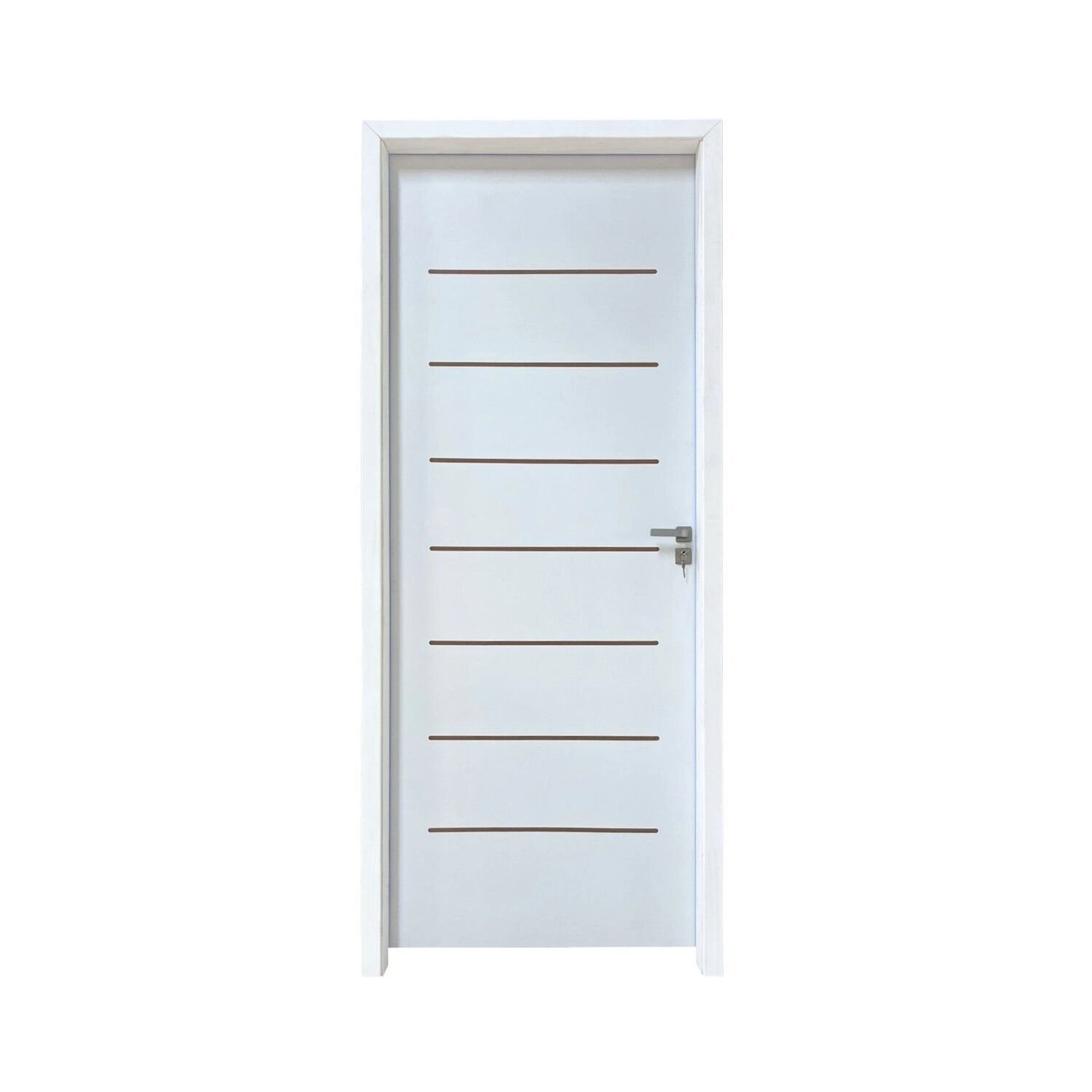 Kit Porta De Madeira 215x67cm Batente 11cm Com Guarnição Cristal Primer Uniportas Abertura Direita Branco
