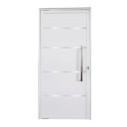 Porta Pivotante Lambril Aluminio Branco Com Friso E Puxador 2.10x0.90 Lado Direito