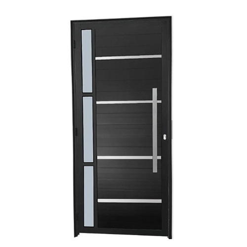 Porta Lambril Aluminio preto Com Friso E Visor 2.10x0.90 Lado Direito
