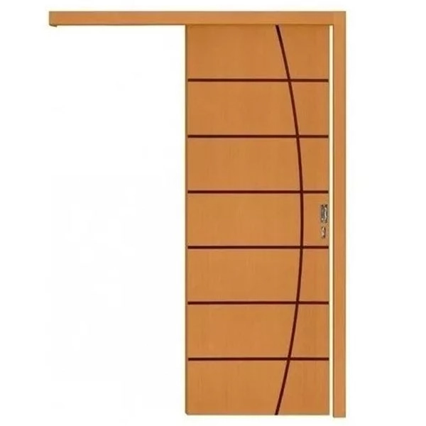 Porta De Correr De Madeira Frisada Com Trilho 2,10x0,80