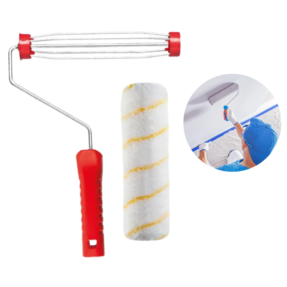 Kit 1 Suporte Garfo Gaiola E 1 Rolo De Lã Pintura Atlas 23cm