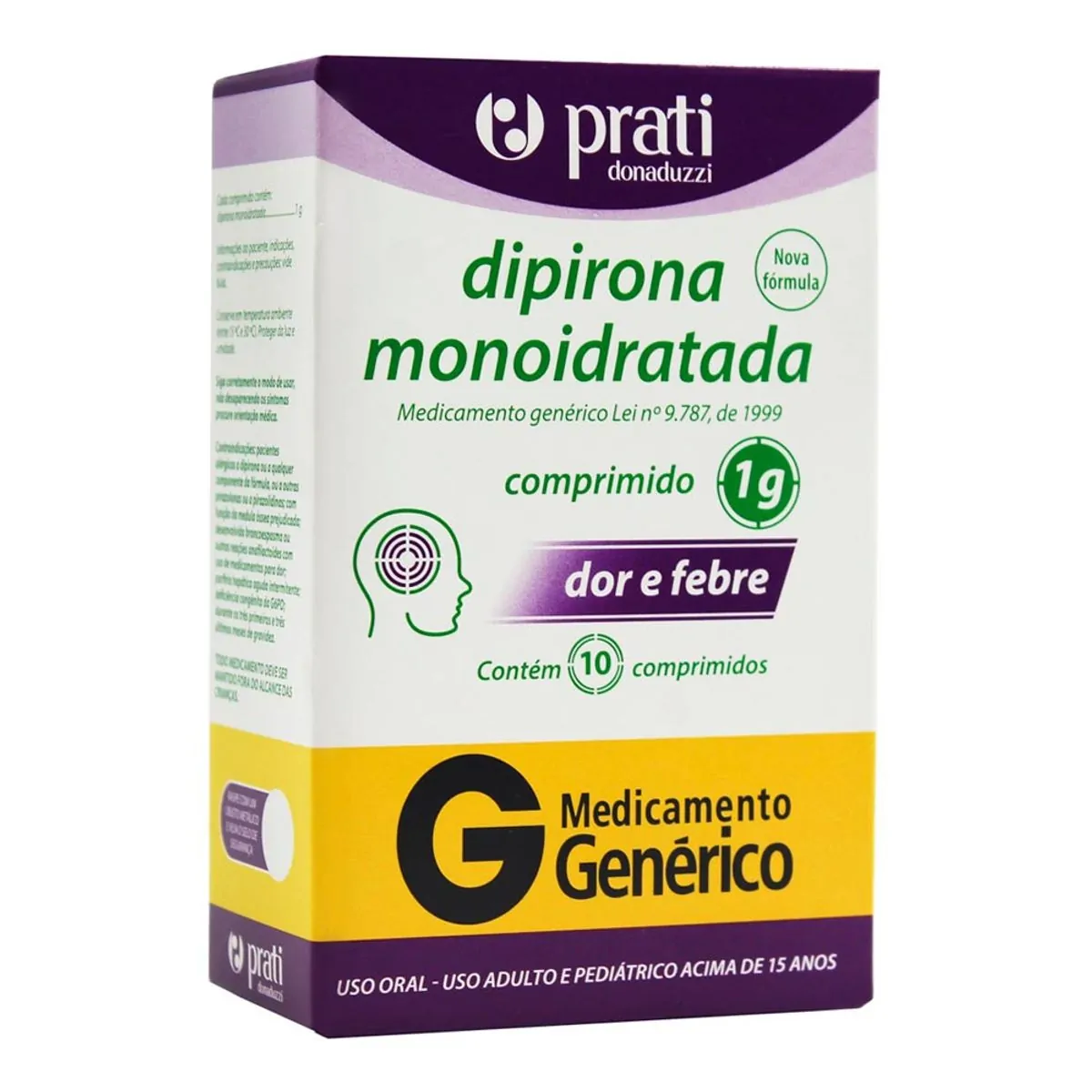 Dipirona Sodica 1000mg C/ Ct Bl Al Plas Trans X 10