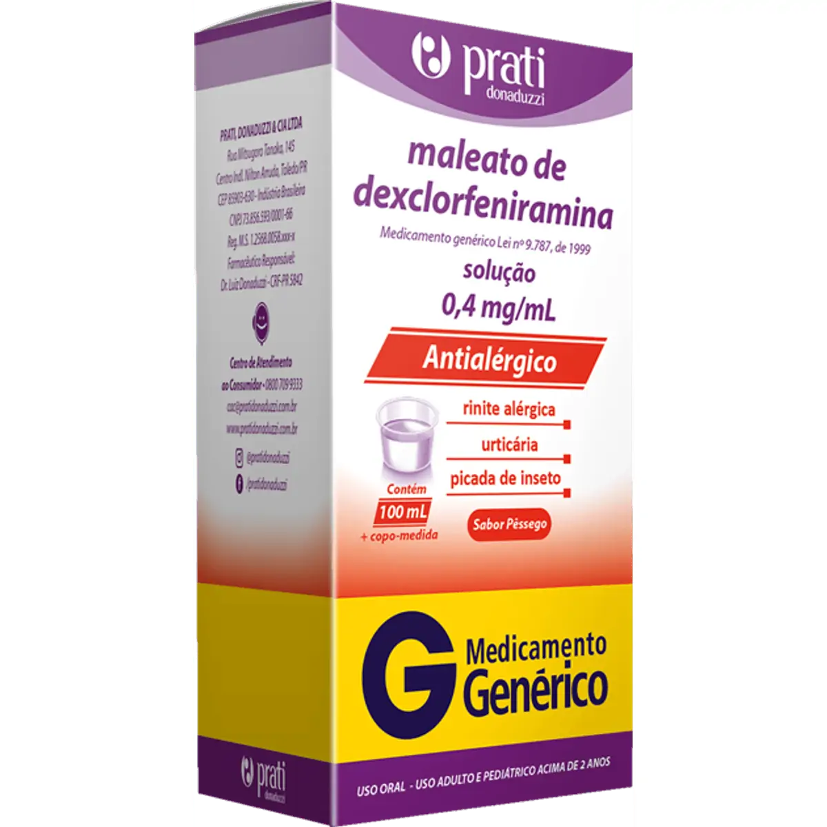 Maleato De Dexclorfeniramina 0,4mg/ml Sol Or Fr 100ml Cp Med