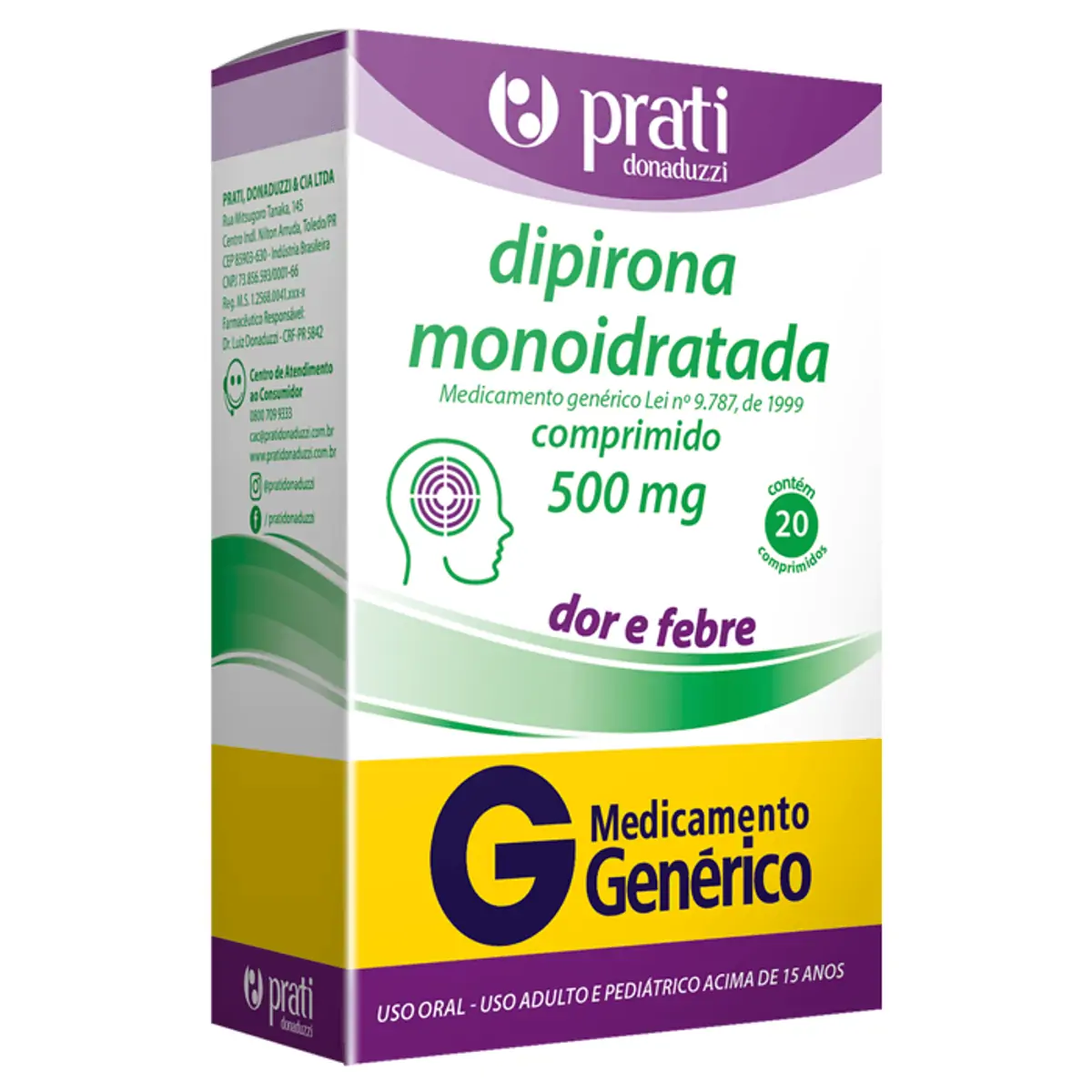 Dipirona Sodica 500mg Cx 20 Comp