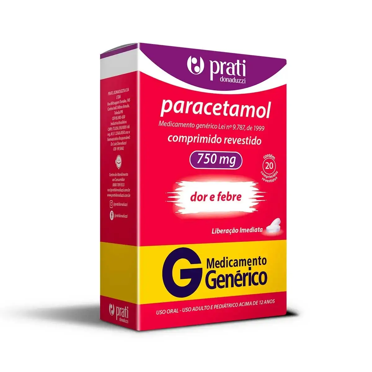 Paracetamol 750mg Cx 20 Comp Rev