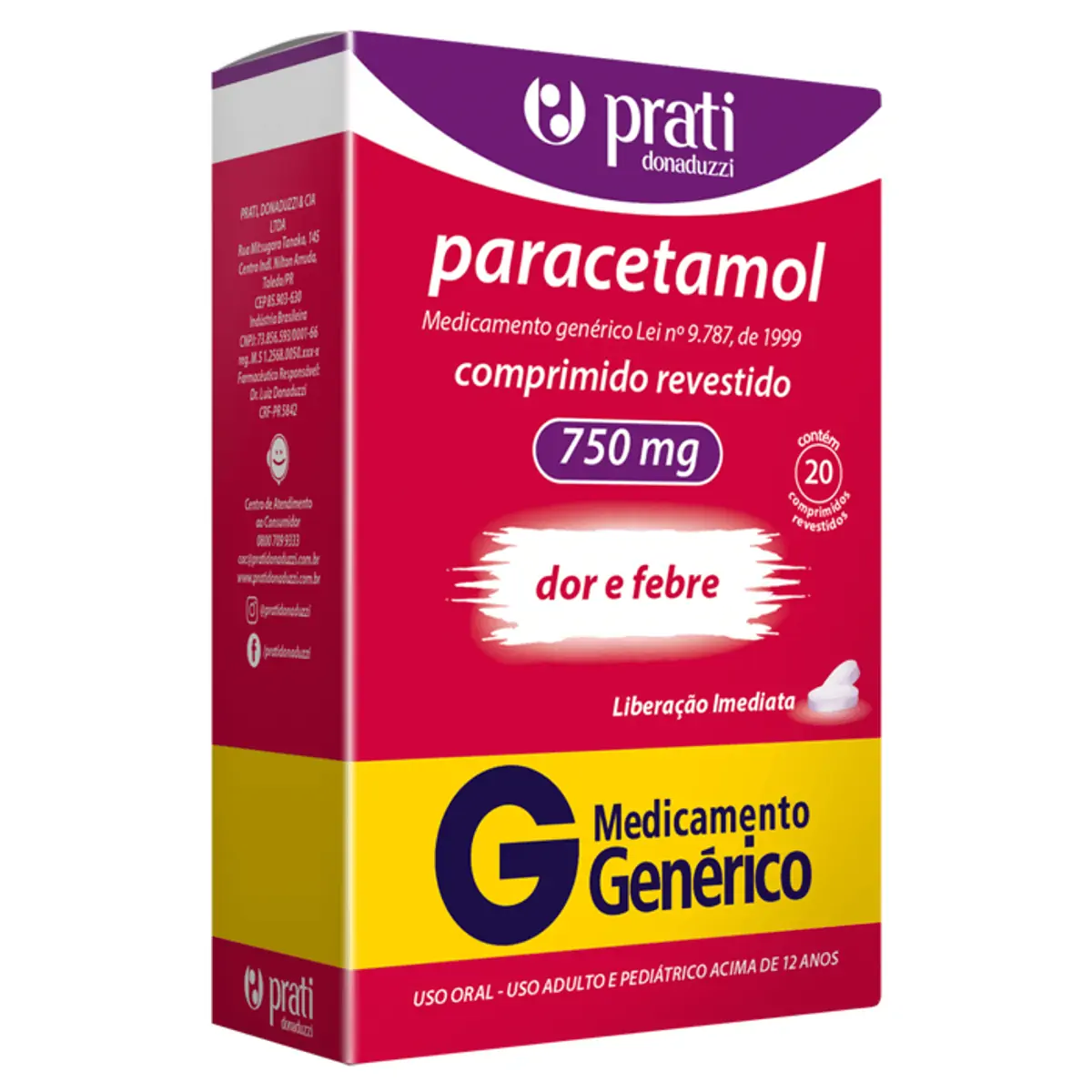 Paracetamol 750mg 20 Cps Rev / Out Paracetamol / Nd