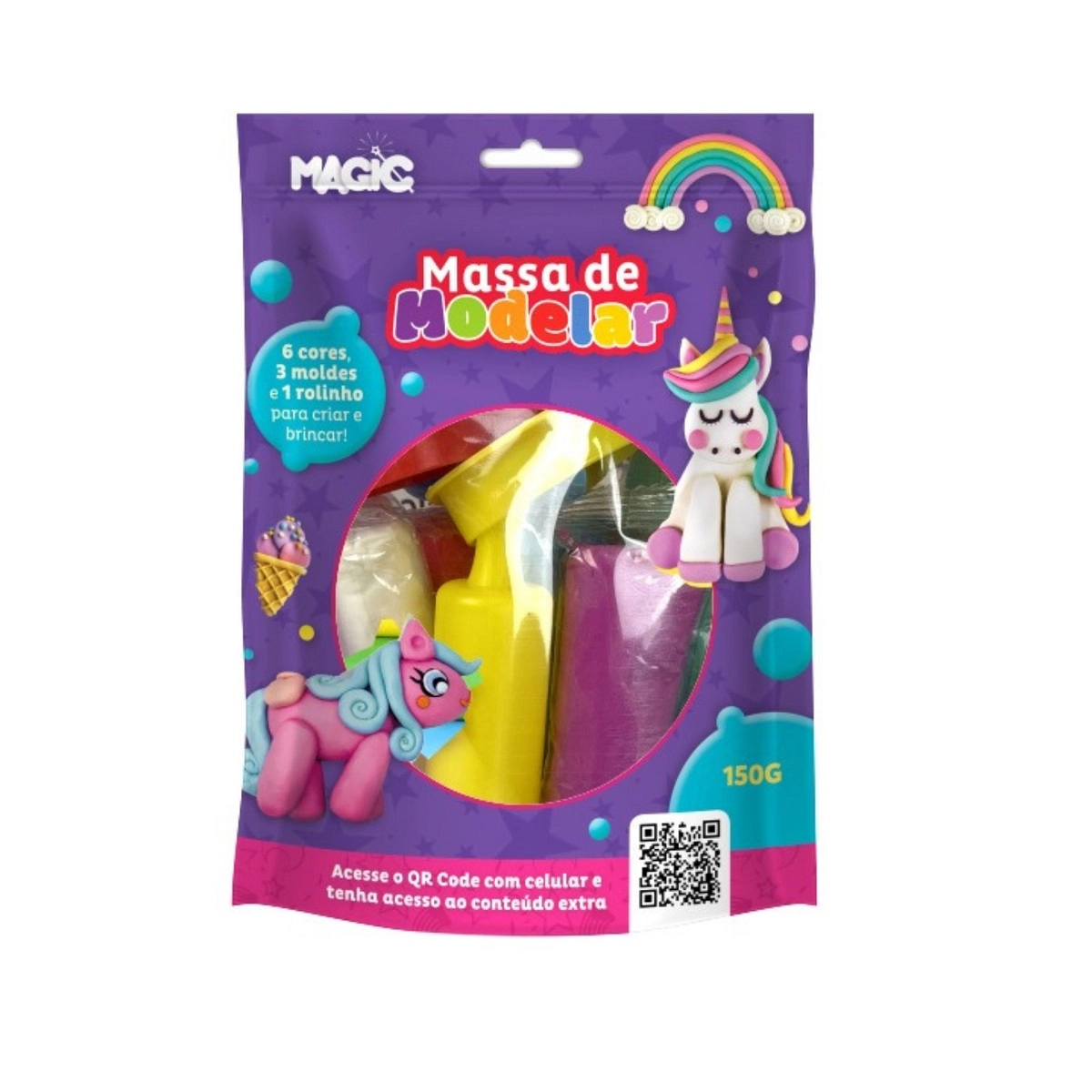 Massa Modelar C Moldes 150g 6 Cores Unicornio
