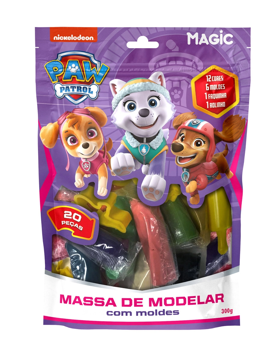 Kit Massinha Modelar 12 Cores Moldes Patrulha Canina Roxo 902109 Magic