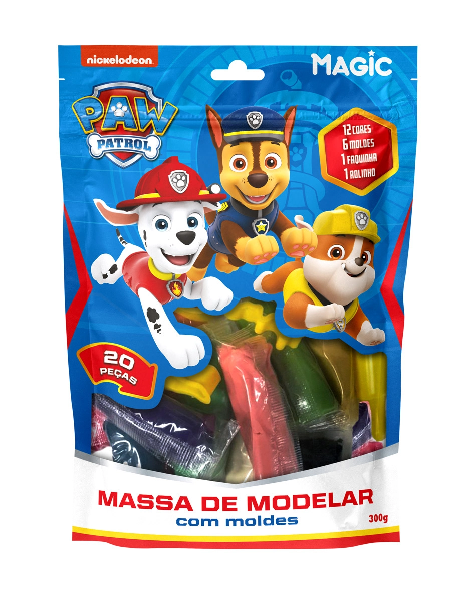 Kit Massinha Modelar 12 Cores Moldes Patrulha Canina Azul 902116 Magic