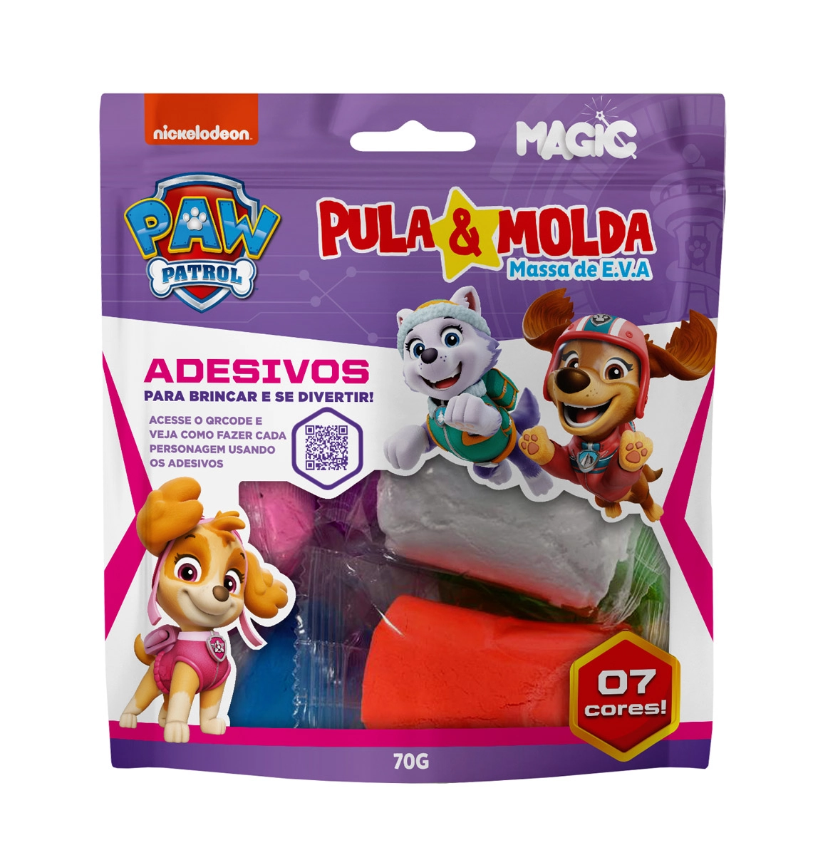 Massa Magic Kids Pula E Molda 7 Cores Patrulha Canina Meninas 70g