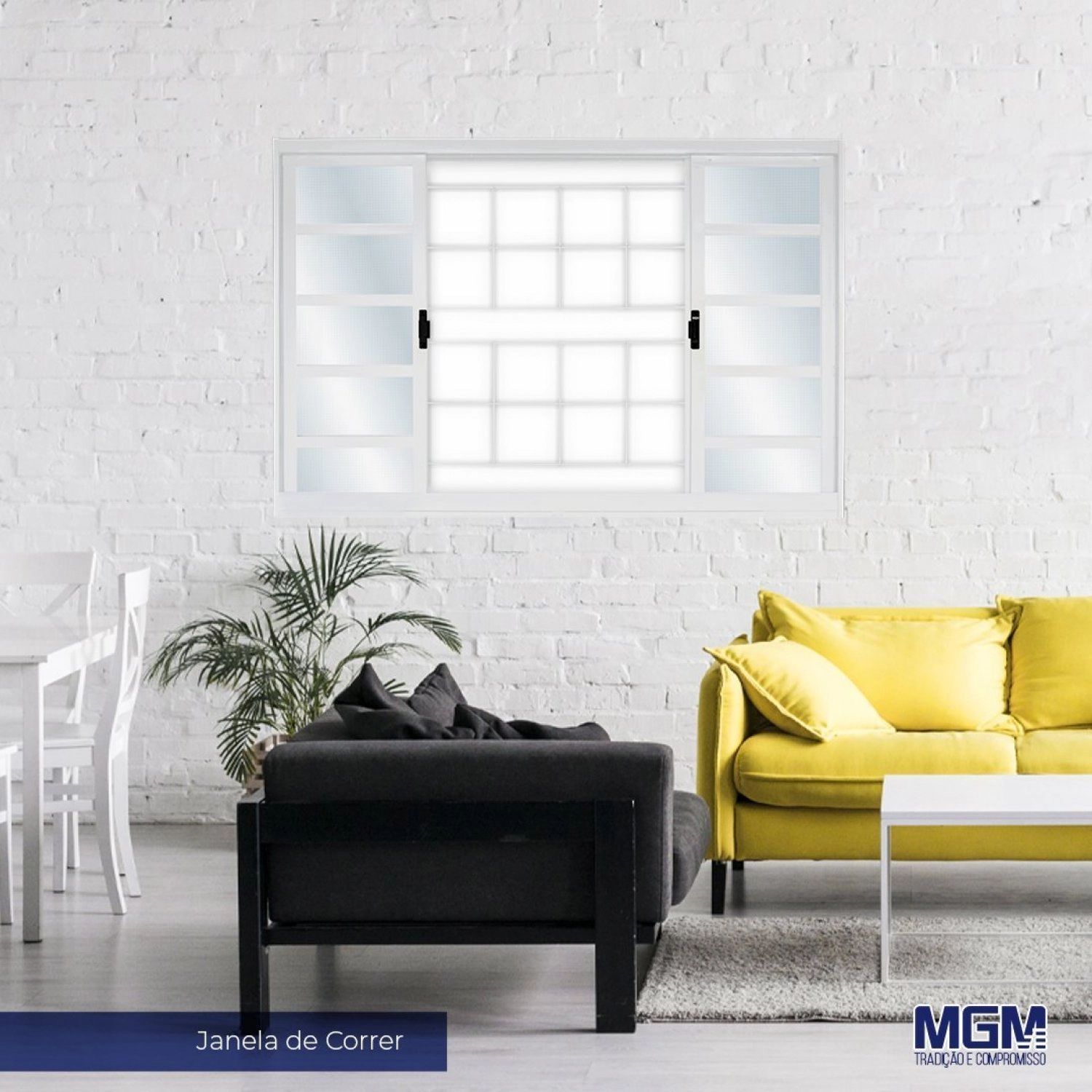 Janela De Aço De Correr 100x100cm 4 Folhas Com Grade Minas Sul Mgm Branco