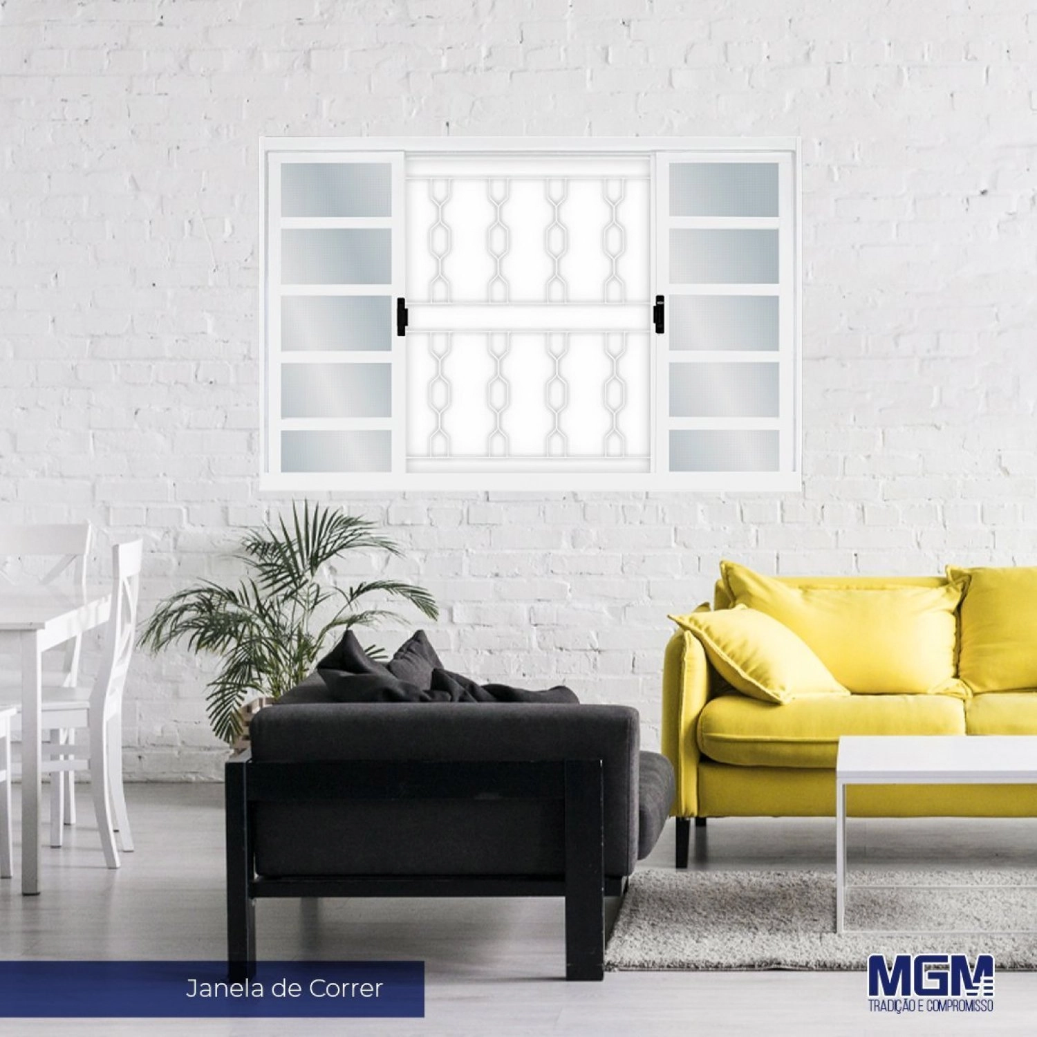 Janela De Aço De Correr 120x120cm 4 Folhas Com Grade Minas Sul Mgm Branco