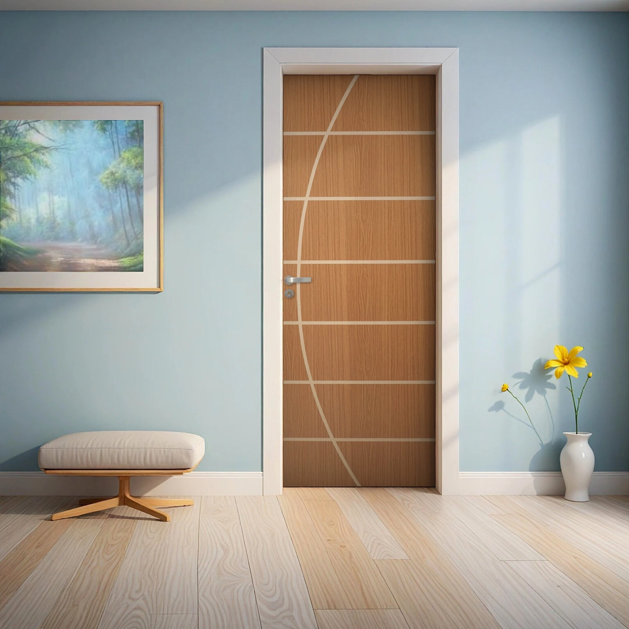 Folha De Porta Madeira Decorada 210x60cm Espessura 3,5cm Neblina Mgm Mogno