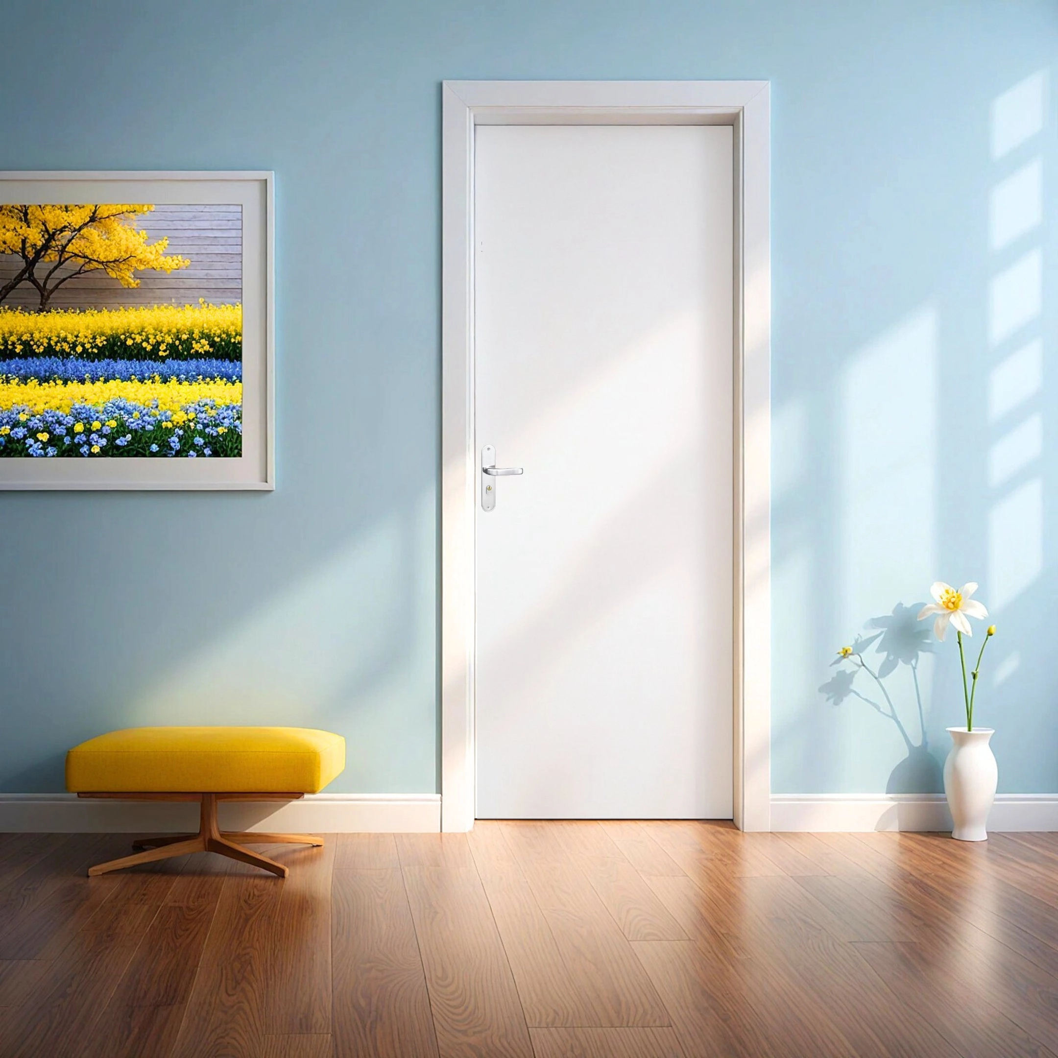 Kit Porta De Madeira Lisa 215x85cm Com Batente De Aço 12cm Açomad Mgm Abertura Esquerda Branco